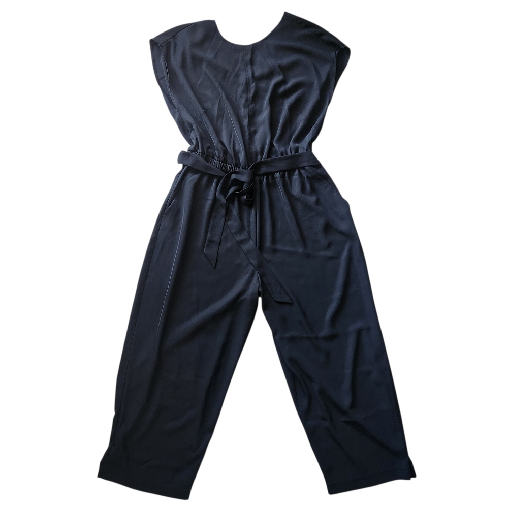 LOFT Black Sleeveless Tie-Waist Wide-Leg Jumpsuit
